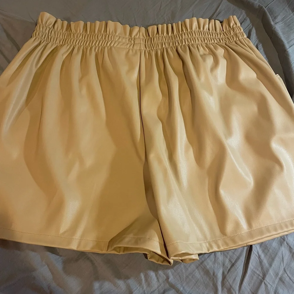 Jolie & Joy‎ Tan “Faux Leather”Shorts w/Elastic Waistband and Tie Waist, Size 3X
